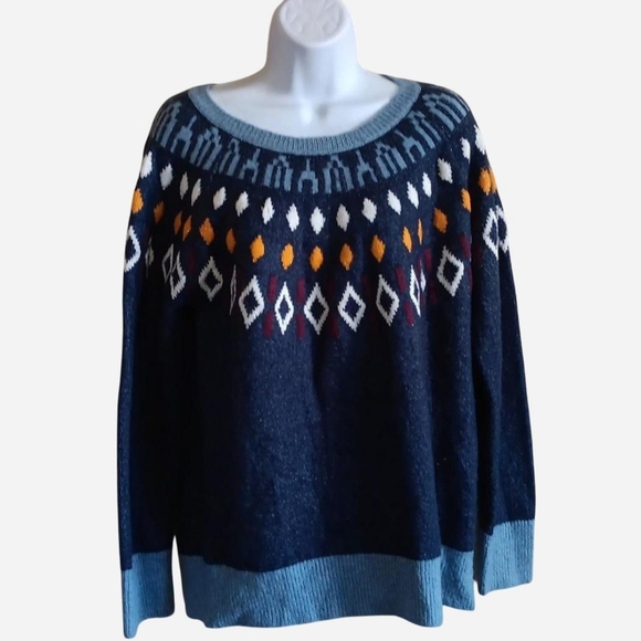 Cozy Geometric Winter Knit Sweater, Fall Knitwear, Cabincore Navy Multicolor Med - Picture 8 of 9